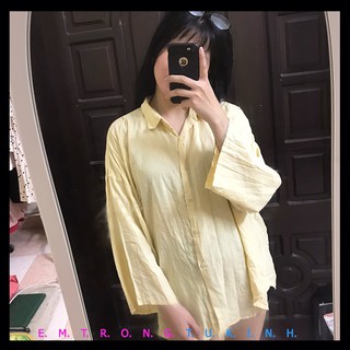 Áo sơ mi cách điệu vàng kem Free Size Uni Ql0