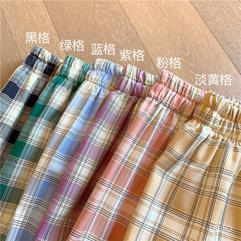 [Spot]   Pants for Women Summer Thin2021New straight loose casual plaid trousers mopping the floor high waist wide leg pants