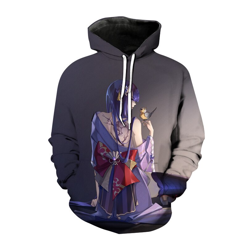 Áo Hoodie In Họa Tiết Anime Genshin Va Chạm Raiden Shogun 3D Thời Trang Harajuku Đường Phố Cho Nam Và Nữ