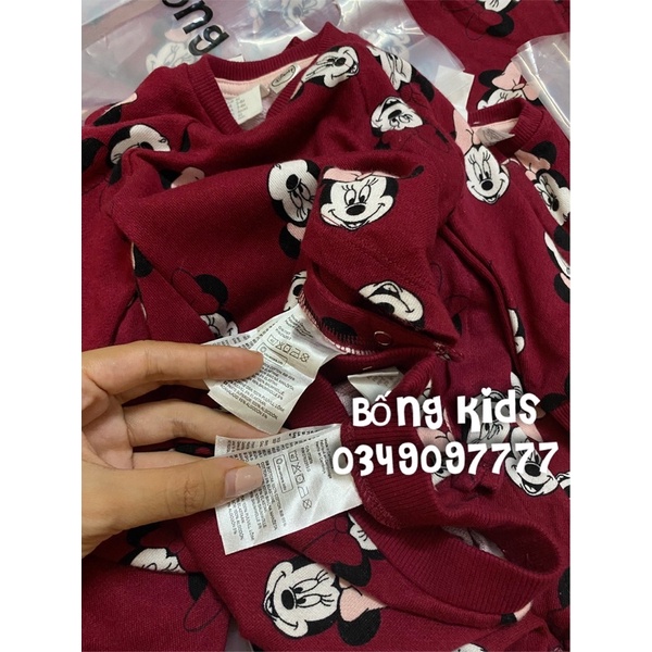 Bộ Nỉ Sơ Sinh Bé Gái Mickey&amp;Minnie Đỏ Mận HaM