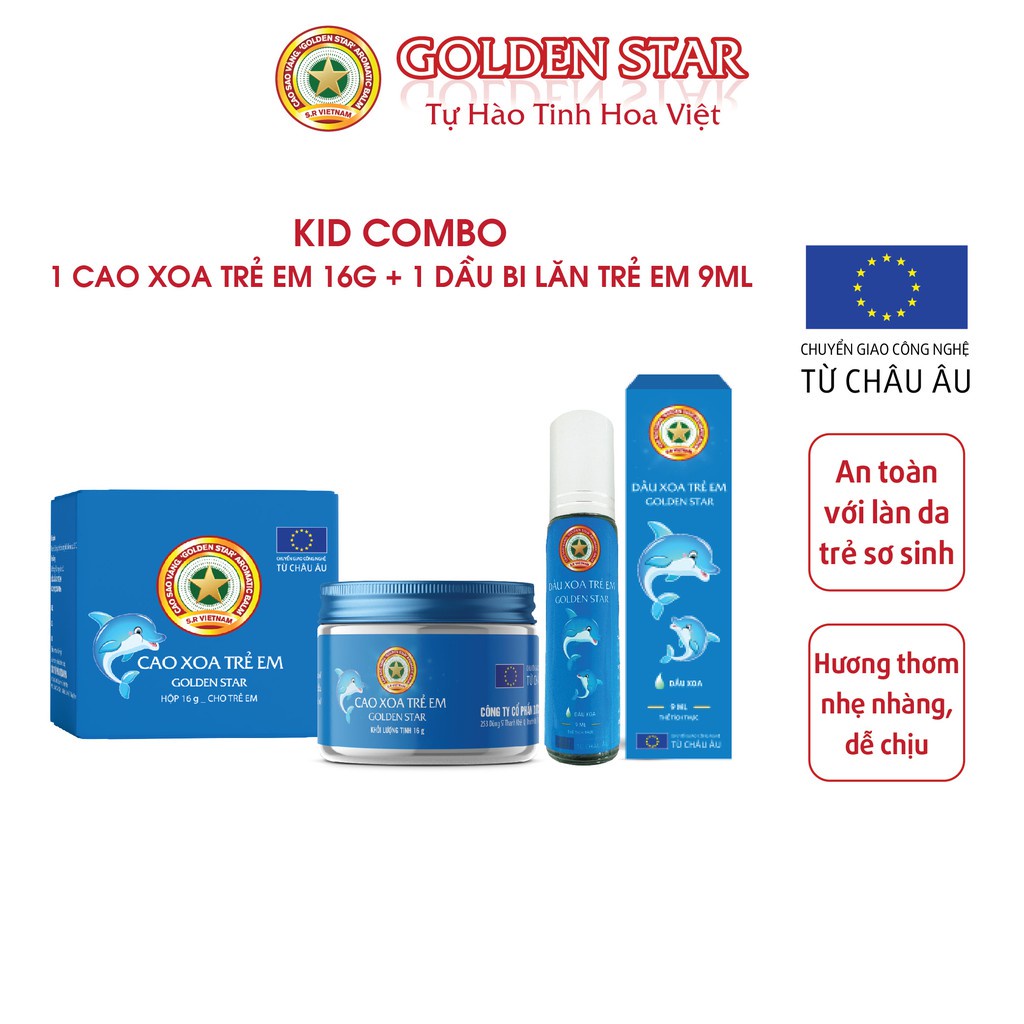 Combo Cao xoa Golden star trẻ em baby balm 16g và Dầu xoa trẻ em Golden star 9ml Rẻ vô địch]