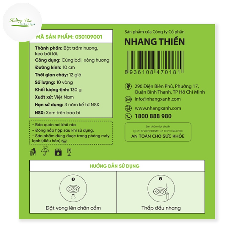 Nhang vòng trầm hương 12H Nhang Xanh - Hộp 10 vòng