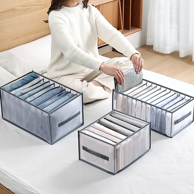 Hộp đựng đồ lót Tshirt Hộp đựng đồ lót 7/9 Lưới ngăn kéo có thể gập lại Tủ đựng áo sơ mi Hộp đựng đồ lót Hộp đựng tất Pant Organizer Phiên bản nâng cấp có tay cầm