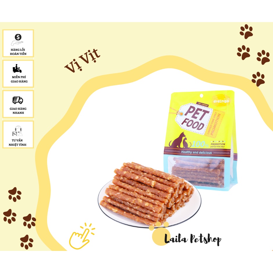 Bánh thưởng dạng que cho chó Dr.Dingo | Thanh gà cuộn túi 100gr/4 cây và loại 400gr
