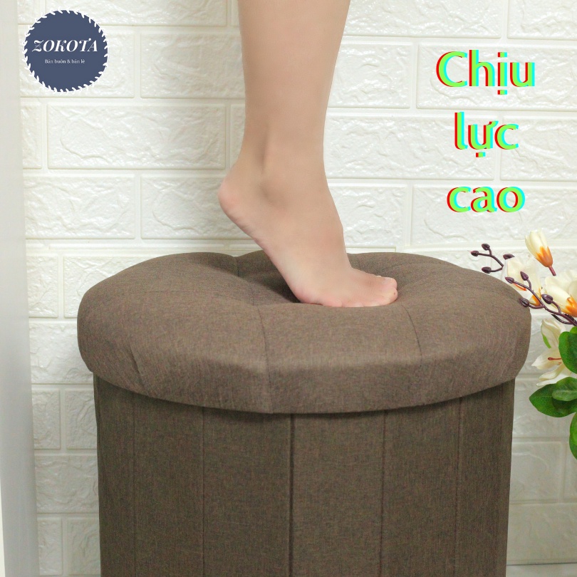 Ghế Ngồi Đựng Đồ Đa Năng - Ghế Đôn Sofa Tròn Chất Liệu Vải Cao Cấp