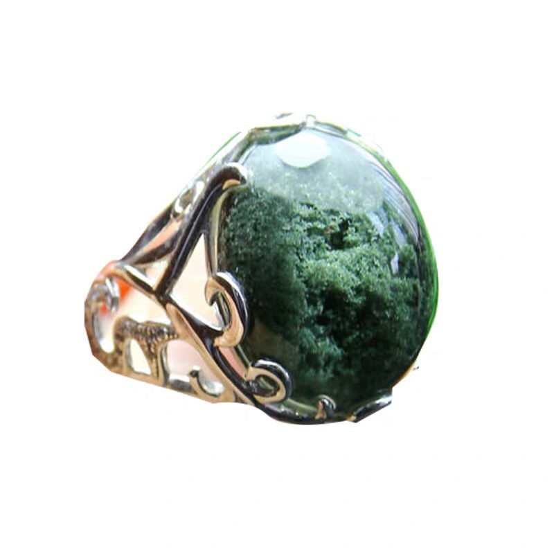 Pha lê tự nhiên màu xanh lá cây ma tourmaline nhẫn cho nữ vòng ngọc hồng lựu trang sức bạc 925 đơn giản