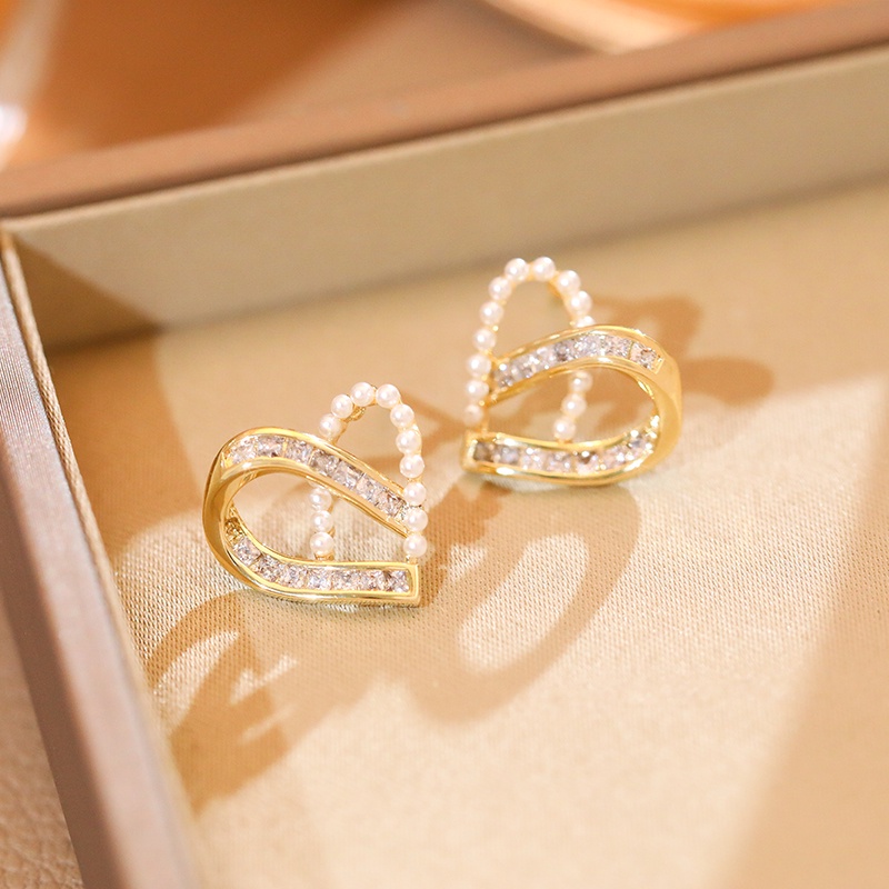 Bông tai mạ vàng 18K JIUDUOLAN đính ngọc trai hình trái tim sang trọng phong cách Hàn Quốc