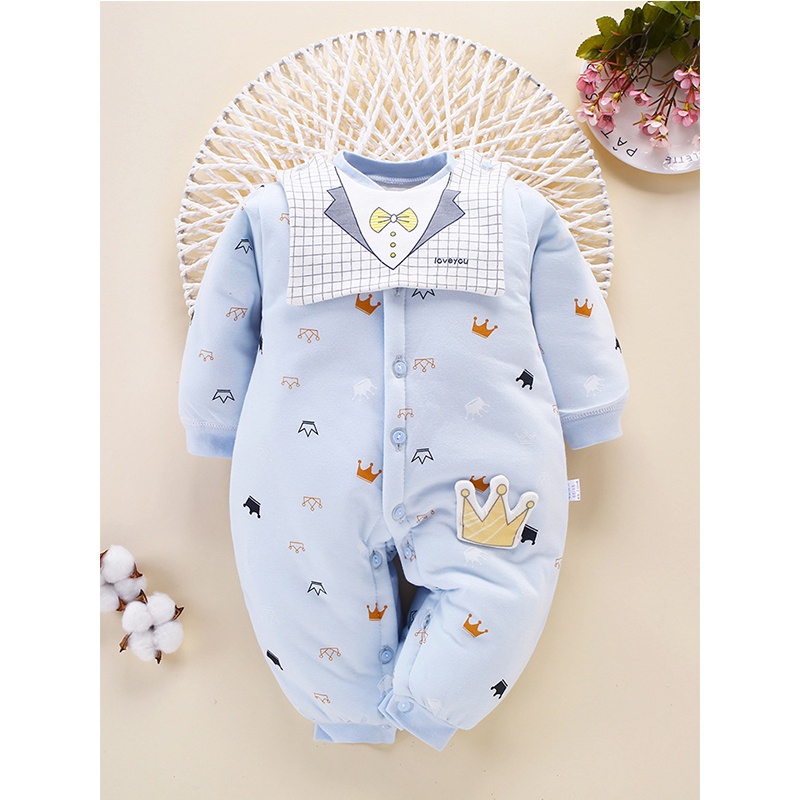 Bộ body nỉ bông ấm dài tay kèm yếm cho bé trai, bé gái , hàng xuất khẩu cao cấp _ BD27