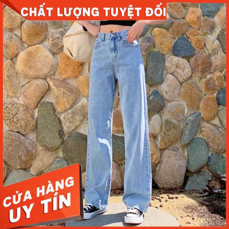 Quần Jean Nữ - Quần jean dài nữ ống rộng, xanh bạc trơn /hình thật