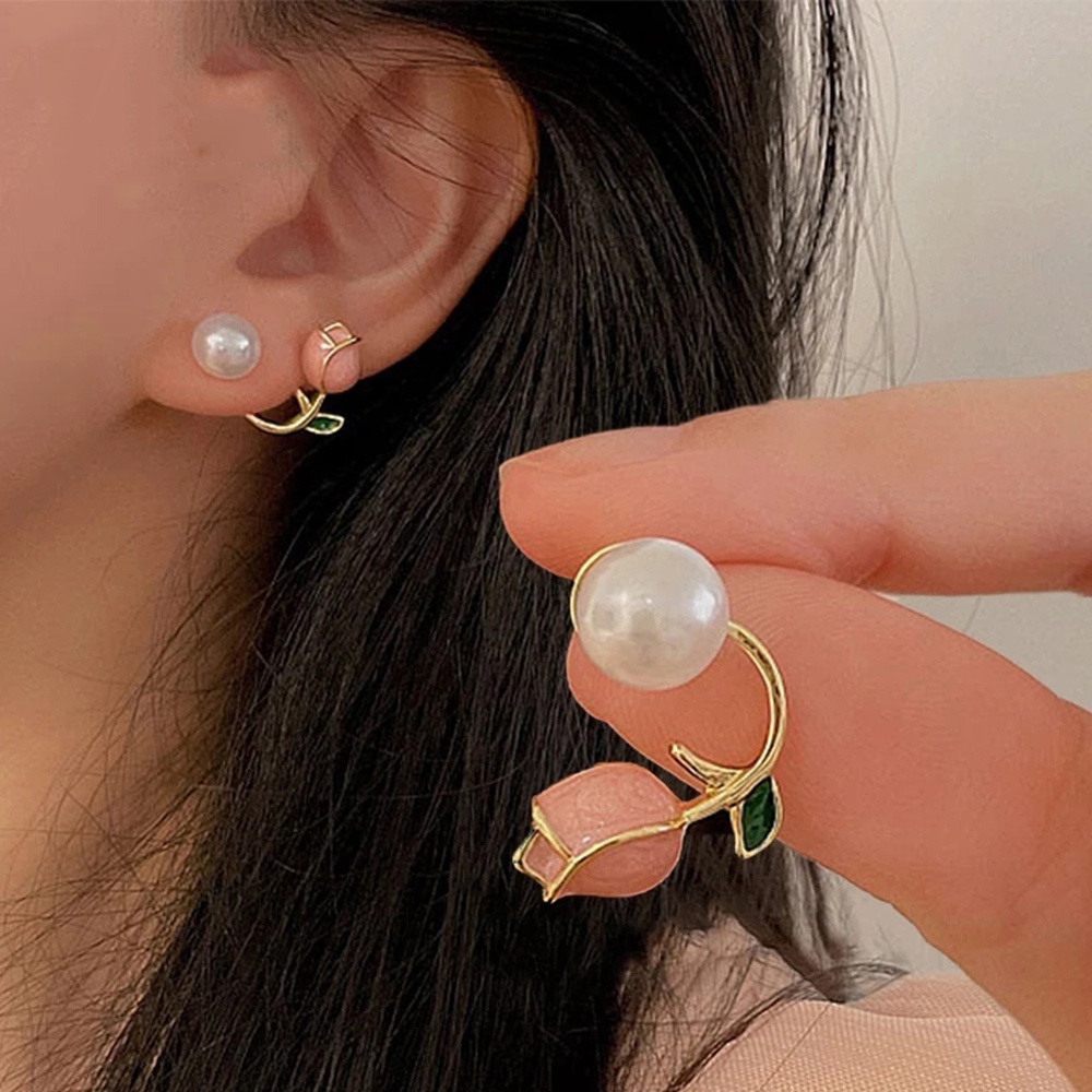 iF YOU Hoa Tai Hình Hoa Tulip Đính Hạt Ngọc Trai Thanh Lịch Cho Nữ