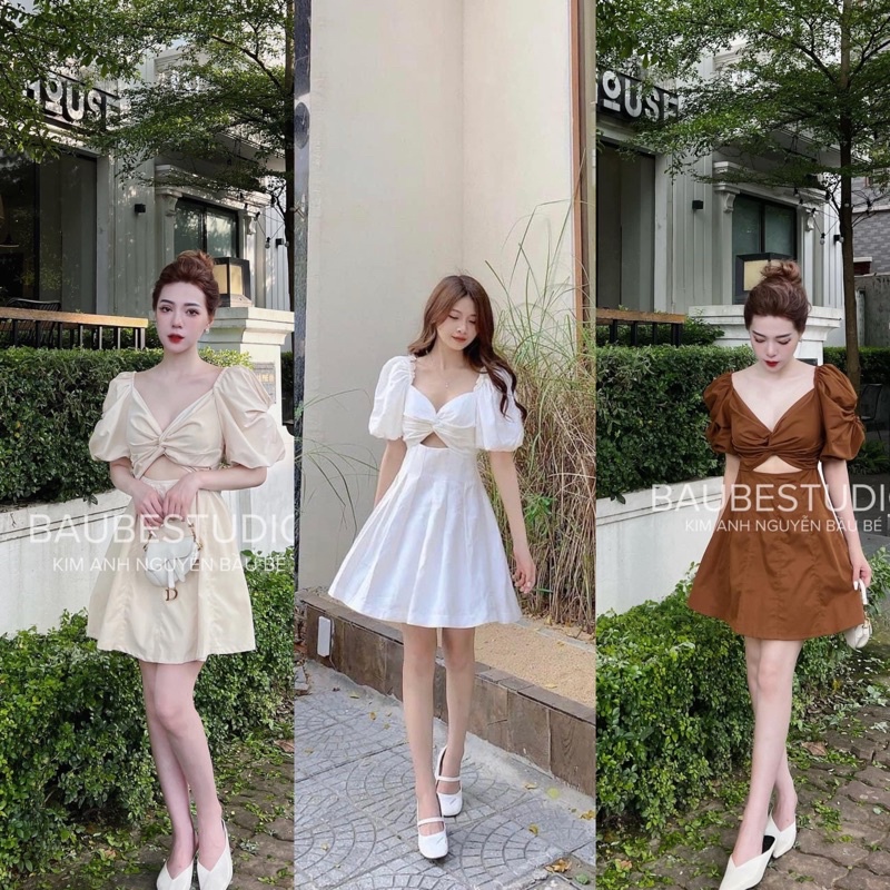 Váy Thô Xoắn Ngực Dáng Ngắn Xoè Hàng 2 Lớp 3 Màu Siêu Xinh