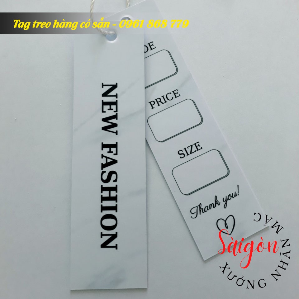 Combo Tag quần áo, thẻ treo quần áo, thẻ bài thời trang in sẵn khích thước 2.5x9cm và dây treo 100pcs