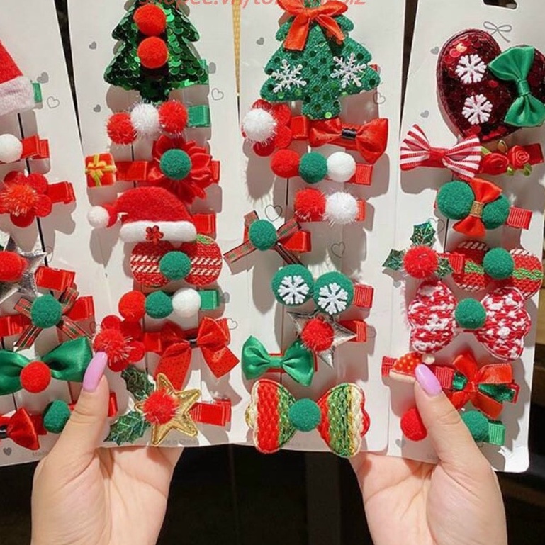(Set 10 kẹp ) Cặp/Cột/Buộc tóc giáng sinh, Noel xinh xắn dễ thương cho bạn nữ &amp; bé yêu ❤️ 𝗚𝗜𝗔𝗗𝗨𝗡𝗚𝗛𝗔𝗡𝗢𝗜𝟯𝟵 ❤️