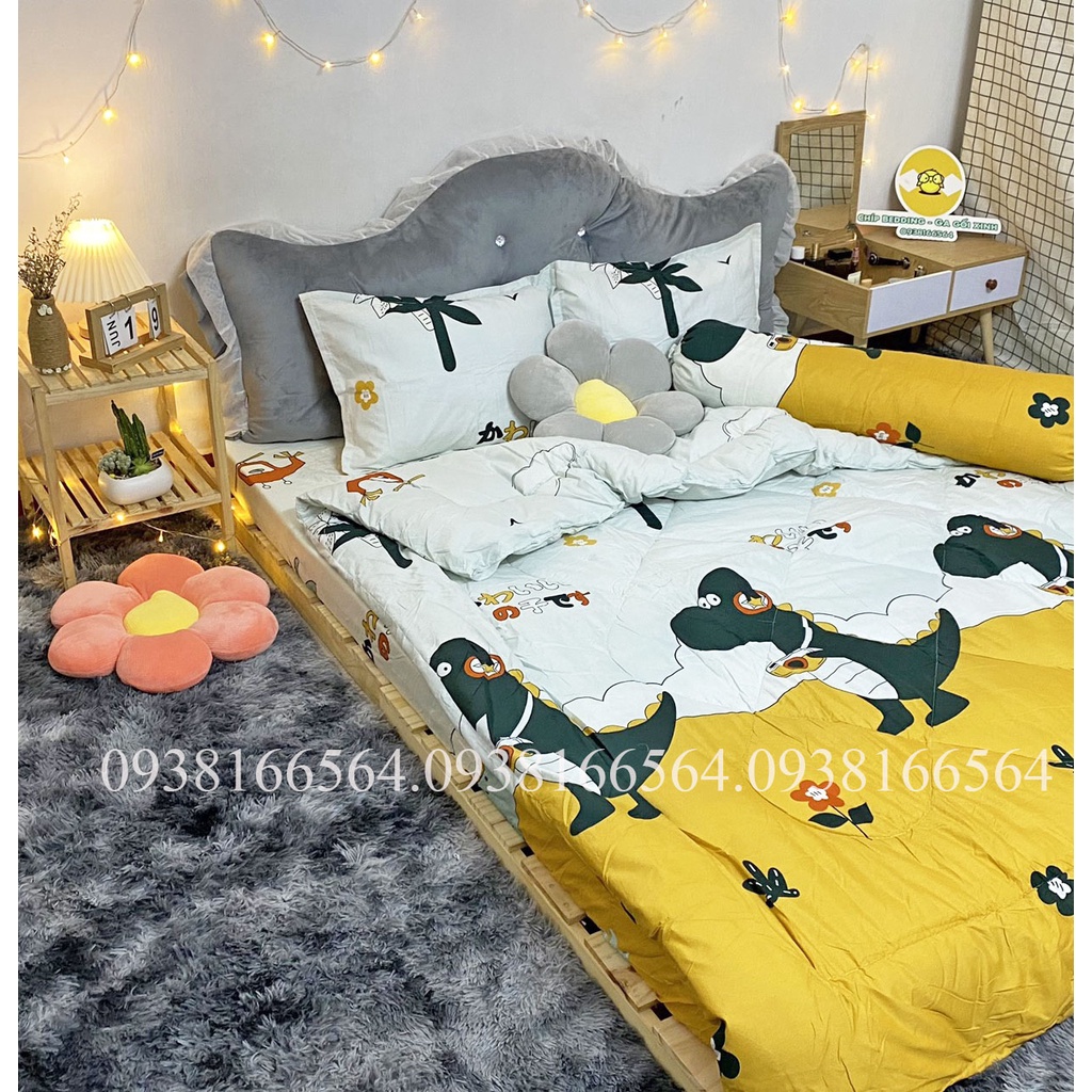 TRỌN BỘ COTTON POLY 5 MÓN CHĂN PHAO DÀY DẶN HÀNG VN KHỦNG LONG XANH - ĐỦ KÍCH THƯỚC