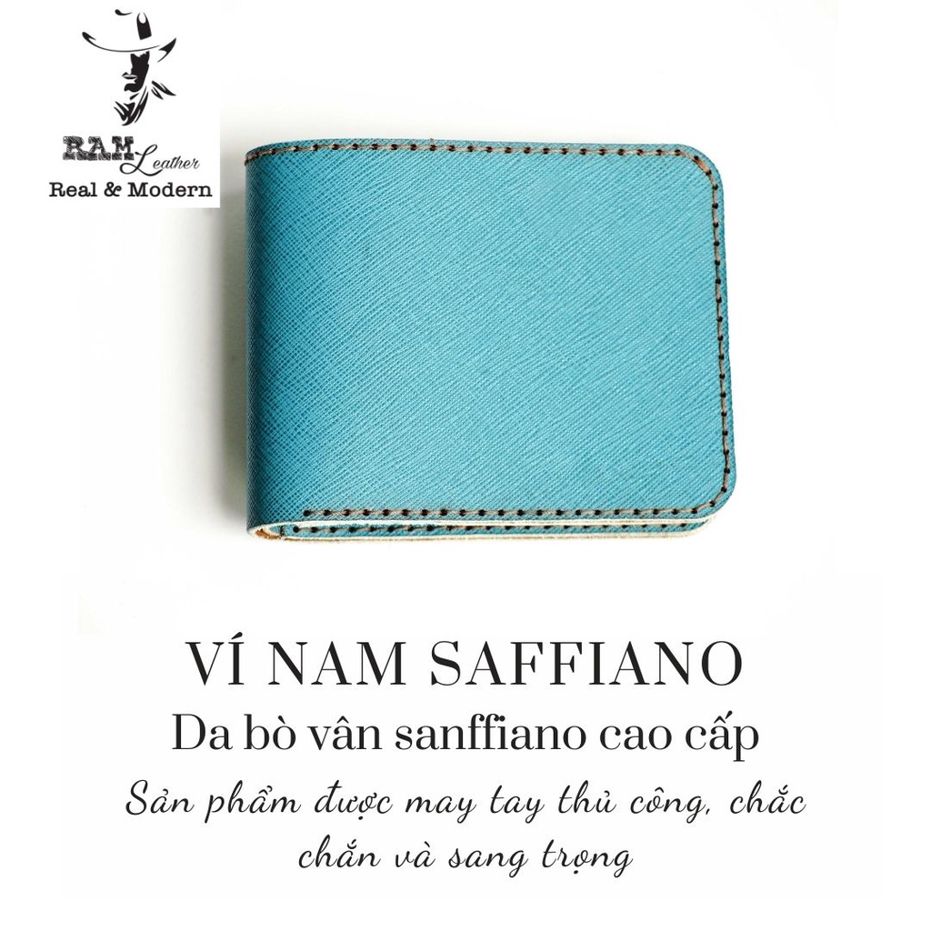 Ví nam nữ RAM Leather handmade da bò sanffiano màu xanh ngọc