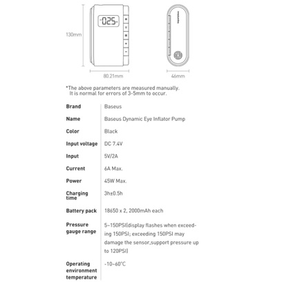 Máy Bơm Hơi Baseus Nhiều Chế Độ Cho Bánh Xe Oto Xe Máy , Công Suất 45w, Dung Lượng Pin 4000mah - TopLink