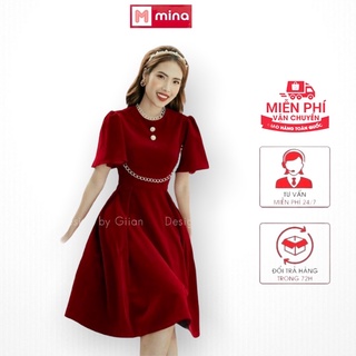 Đầm đỏ trơn cổ tròn tay lỡ dự tiệc sang trọng