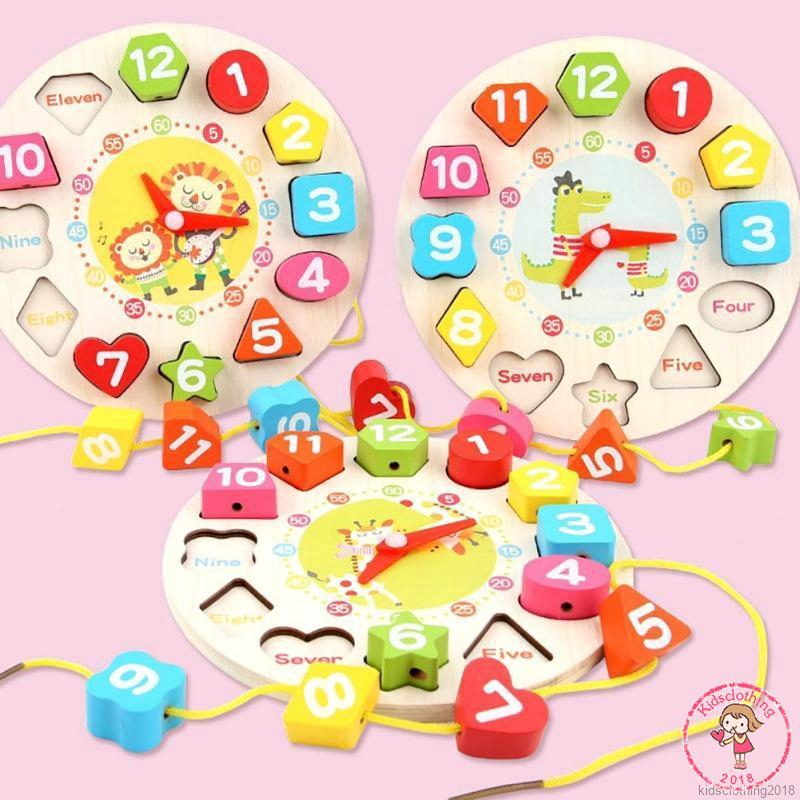 Preschool Children's Early Education Teaching Aids Math Wooden Toys Threading Digital Clock