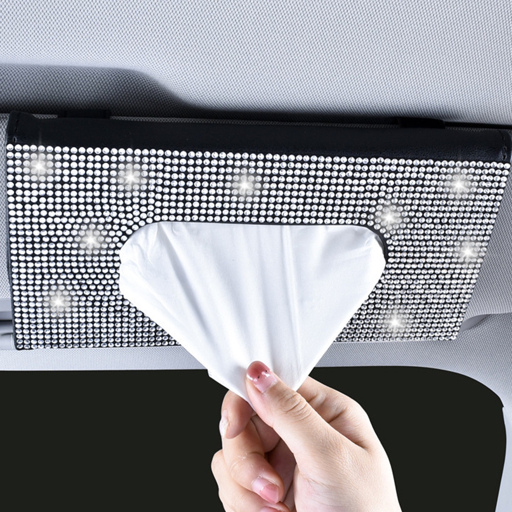 Hộp Da Đựng Khăn Giấy Đính Đá Xinh Xắn treo kính ô tô,để taplo có nhiều  màu