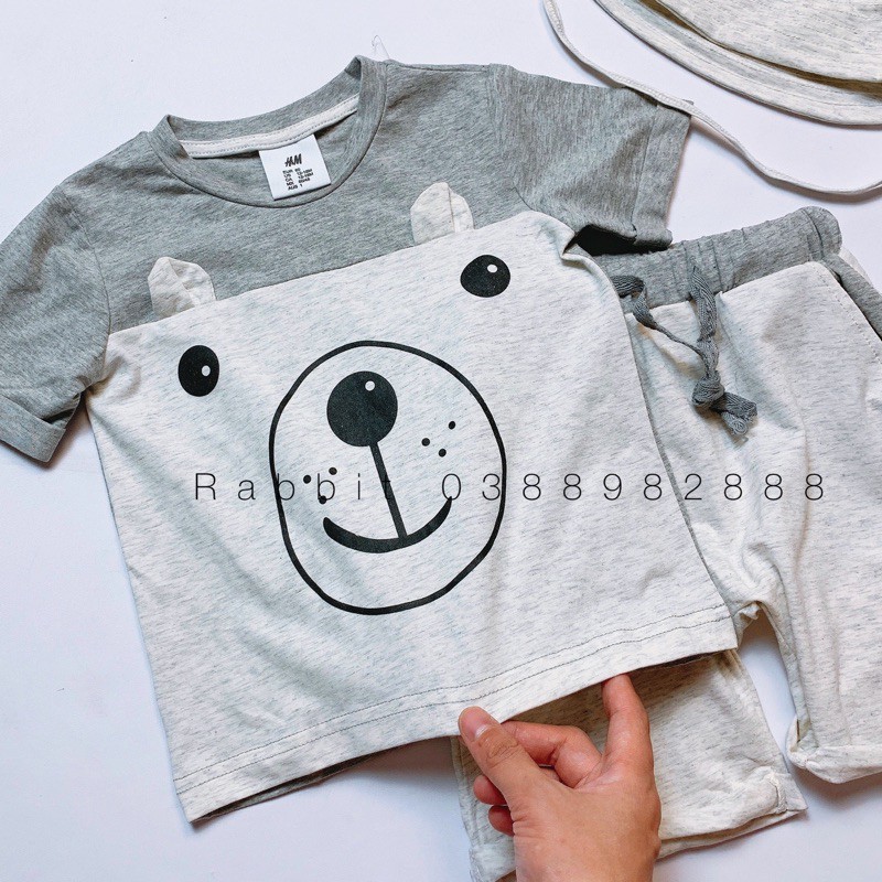 Set 3 chi tiết gấu ghi kèm mũ -HÀNG SALE KO ĐỔI TRẢ