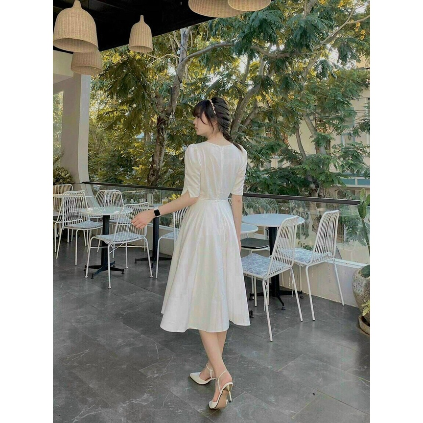 Váy đầm nữ dự tiệc dáng xoè tay lỡ cổ kiểu xẻ lạ mắt thích hợp mặc đi dạo phố