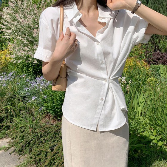 Áo Sơ Mi Ngắn Tay Phối Nút Thời Trang Cho Nữ 43701