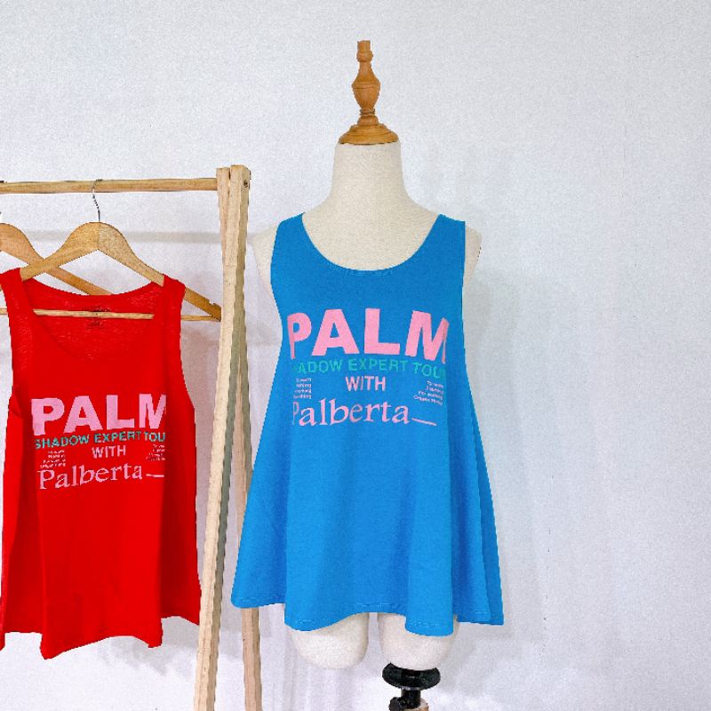 Áo ba lỗ  không tay nữ cổ tròn form rộng dáng xòe in chữ palm đơn giản sát nách thun cotton mặc nhà mát