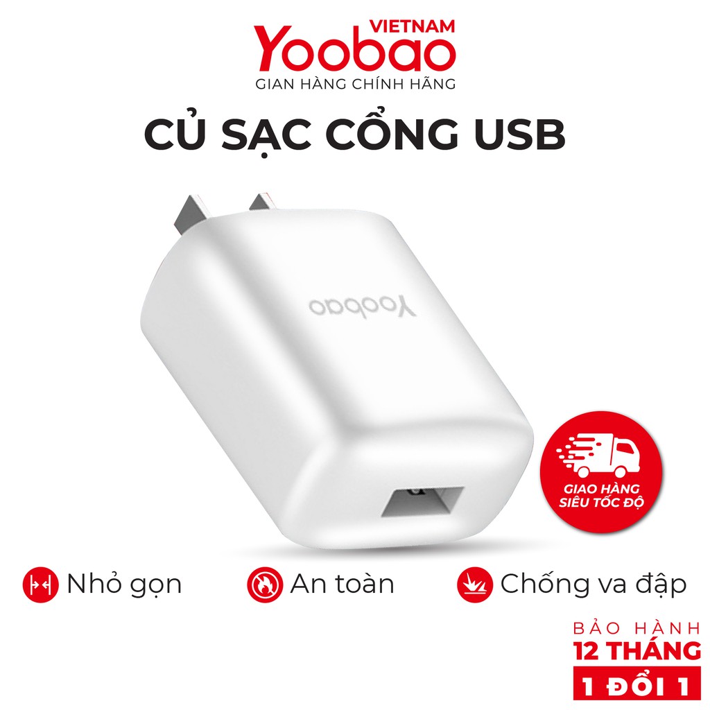 Củ sạc cổng USB Yoobao Y-721 Sạc nhanh 2.1A Chân dẹt kiểu EU  - Hãng chính thức - Bảo hành 12 tháng 1 đổi 1