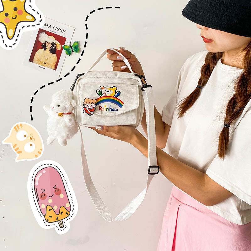 Túi Vải Canvas Đeo Chéo Thiết Kế Xinh Xắn Đáng Yêu Cho Nữ