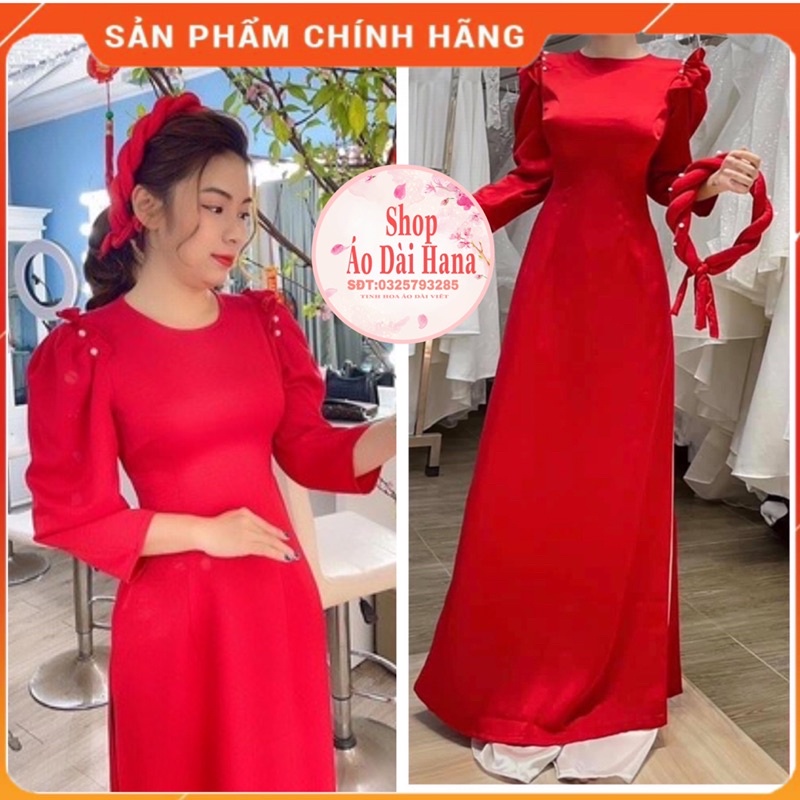 Áo dài nữ cách tân cổ tròn tay vai bồng, áo dài thiết kế phần vai xếp ly, hàng may sẵn.