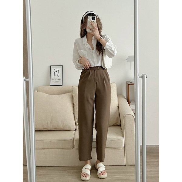Quần tây chất đẹp cúc lệch cạp khoá lưng chun - Quần baggy 90cm