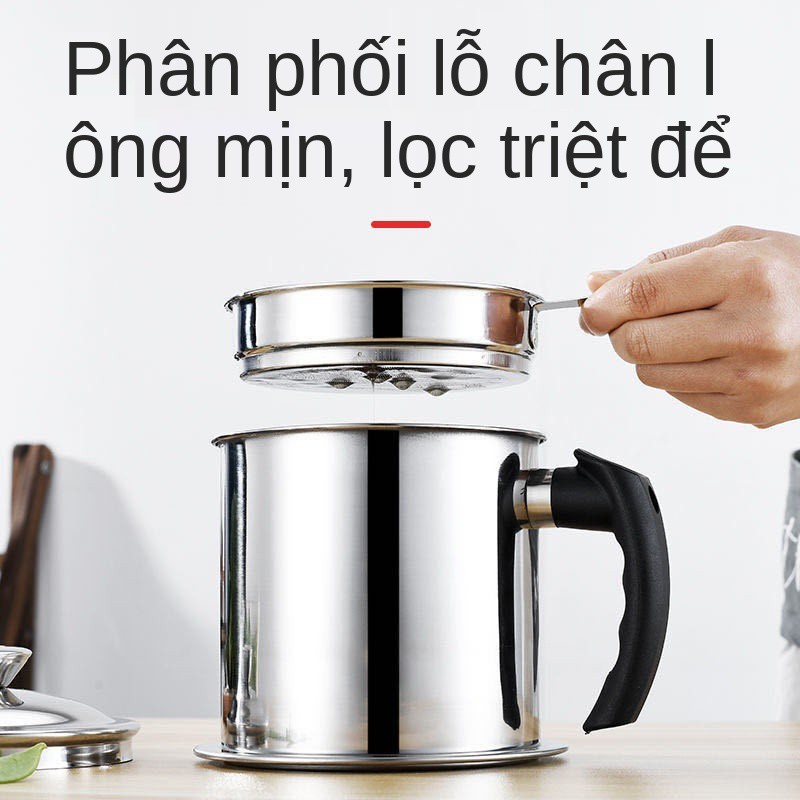 Nồi lọc dầu inox, cặn gia đình, đựng dầu, cốc nhà bếp, lưới lớn có nắp đậy