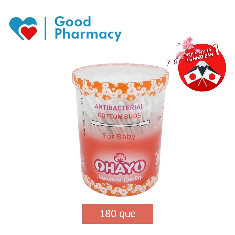 Tăm bông Ohayo thân giấy 2 đầu xoắn cho trẻ em - Lọ 180 que