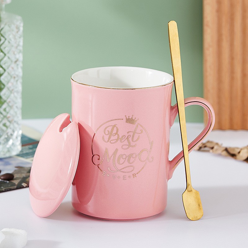 Ly cốc sứ có nắp BEST MOOD viền vàng cực đẹp