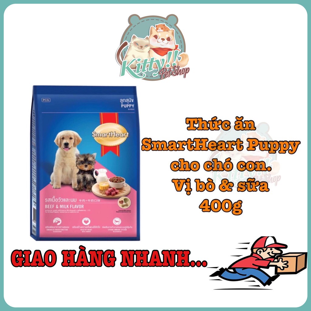 Thức ăn hạt Smart Heart Puppy dành cho chó con vị thịt bò và sữa, 400g