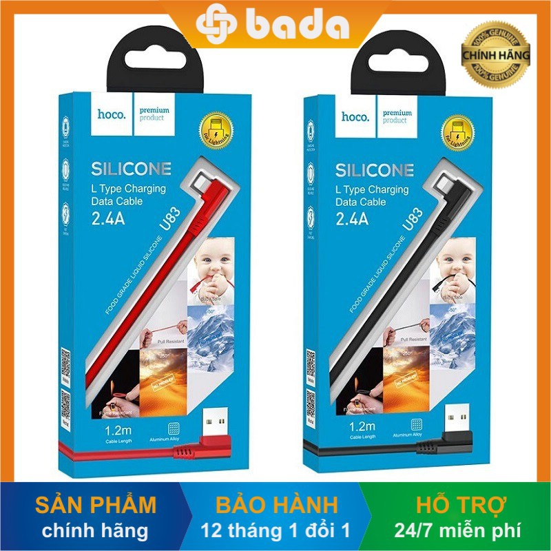 Dây cáp sạc HOCO U83 đầu vuông chữ L 90 độ chơi game | USB to Lightning/ Micro/ Type C - Hàng chính hãng