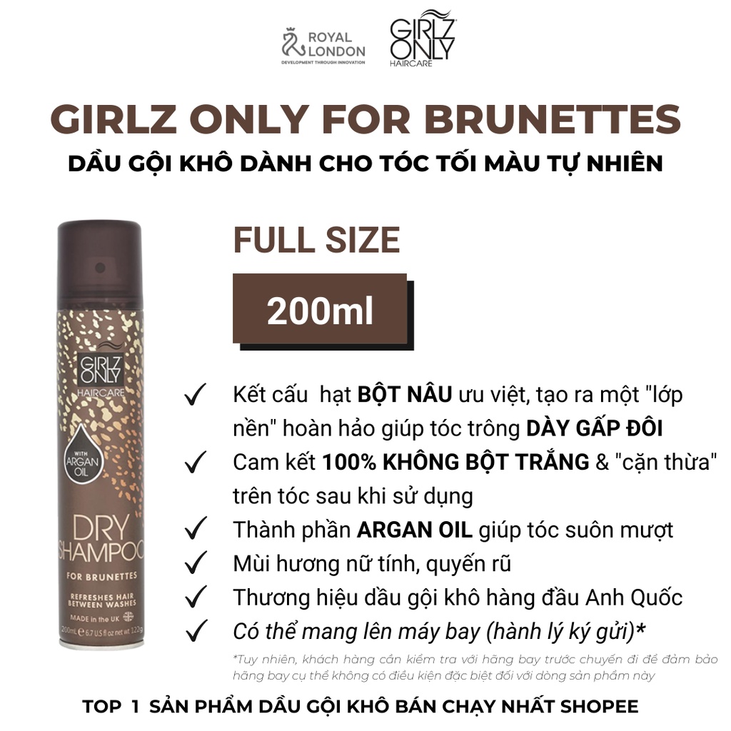 Dầu Gội Khô Girlz Only For Brunette 200ml (Nâu)