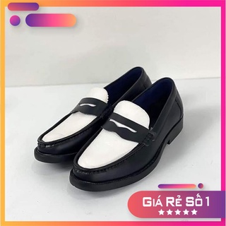 Giầy lười nam - tăng chiều cao Penny Loafer kết hợp đen trắng mk12