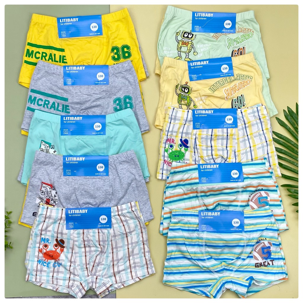 Quần chip đùi bé trai, bé gái. Chất cotton cực đẹp, co giãn tốt, mềm mịn. Sz 120-140 từ 16-45kg. Set 2 quần màu bất kỳ