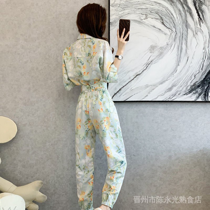 Jumpsuit Dáng Ôm In Họa Tiết Màu Xanh Lá Nhạt Thời Trang Mùa Hè Xinh Xắn Cho Nữáo kiểu hàn quốc mùa hè