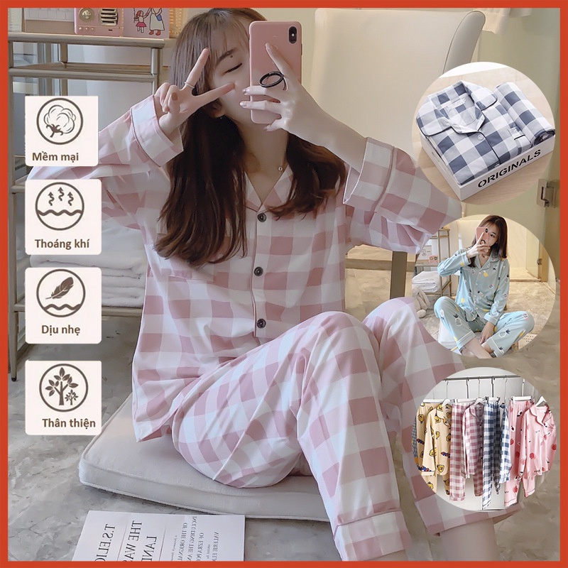 Bộ Đồ Pijama Dài Tay Cao Cấp ⚡️𝐌𝐈𝐄̂̃𝐍 𝐏𝐇𝐈́ 𝐒𝐇𝐈𝐏⚡️ Bộ Đồ Mặc Nhà Nữ Chất Cotton Mềm Mịn