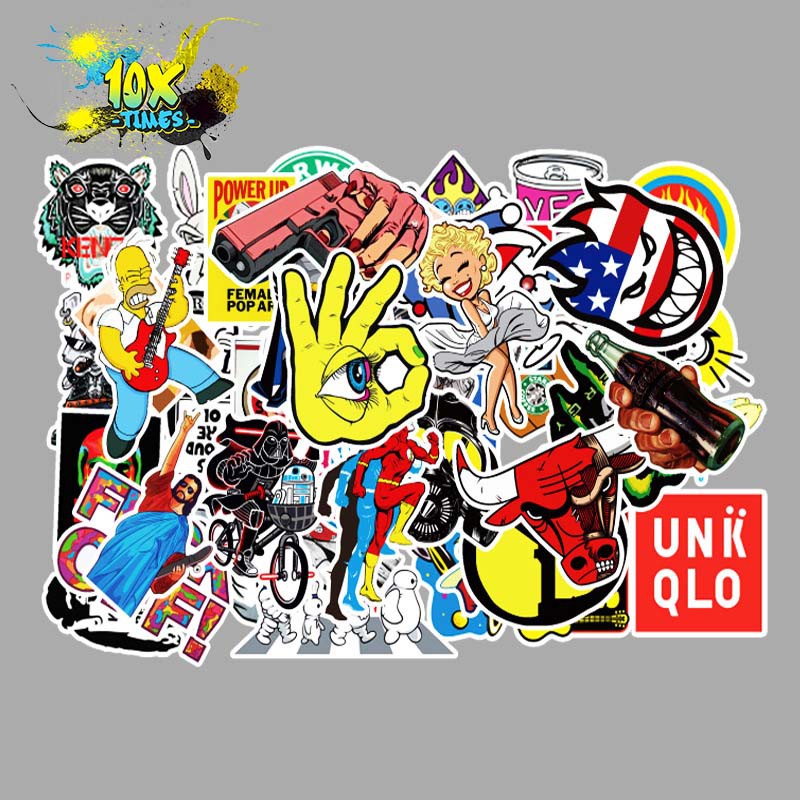 set 50 sticker mix các thương hiệu dán máy tính, điện thoại,lap top, sticker dán mũ bảo hiểm, valy phong cách