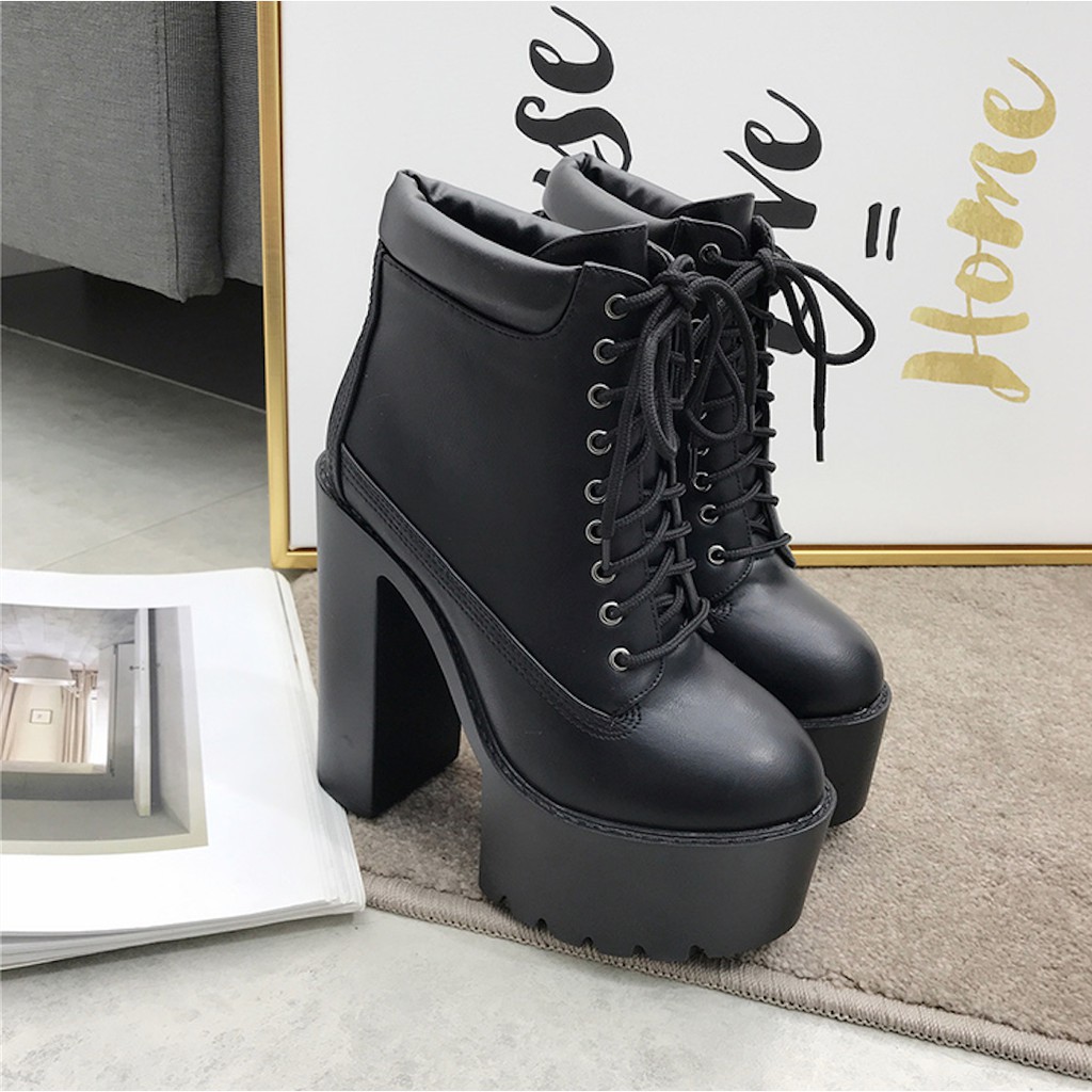 [ Có hình thật] Boot nữ đế vuông tôn dáng 15cm màu đen GBN19201