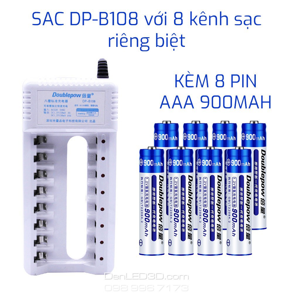 [Chính Hãng] Combo Sạc DP-B108 Kèm 8 Viên Pin Doublepow AA/AAA