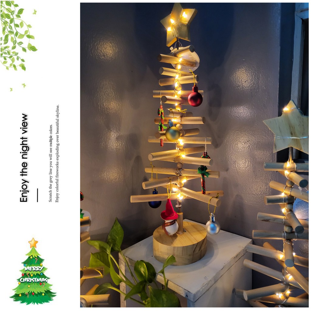 Đèn led cây thông Noel bằng gỗ mini vintage vừa decor phòng vừa làm đèn ngủ siêu lung linh(tặng kèm pin - phụ kiện)❣❣