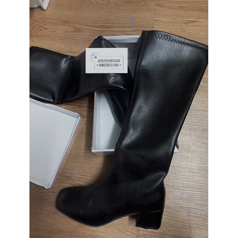 sẵn/ boot da mõm vuông☺️ 5cm giày da gót vuông / bốt gối | boot đùi 👻 giày đen da (ĐẶT GIAO LUÔN) | BigBuy360 - bigbuy360.vn