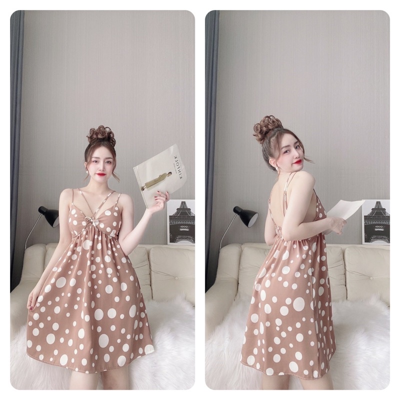 Váy Ngủ Nữ, Đầm Ngủ Sexy Lụa 2 Dây Nữ, Lụa Mango kèm quần, tặng kèm mút, freesize 40_60kg, tuỳ chiều cao