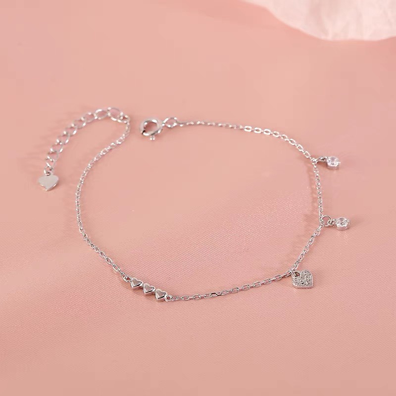 Lắc tay bạc nữ charm tim, vòng tay nữ bạc 925 dễ thương DUYSON SILVER [LTKX9]