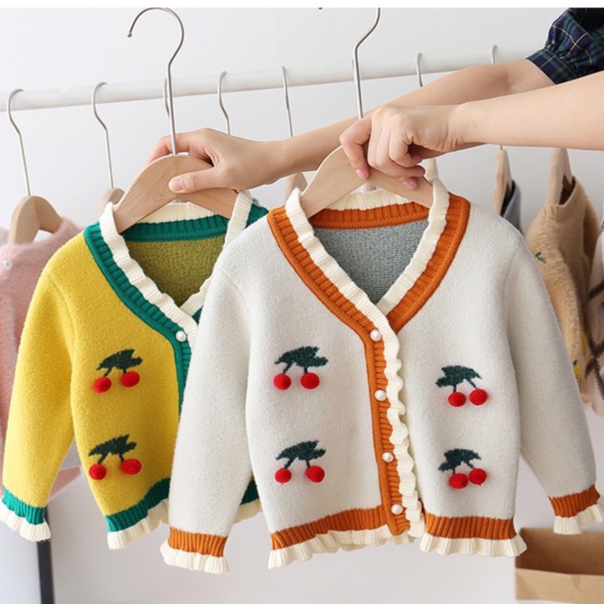 Áo len cài cúc quả cherry bé gái size 10-20kg AL33