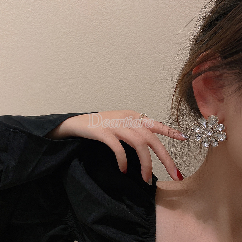 Bông Tai Hình Hoa Đính Đá Kim Cương Toàn Diện Phong Cách Âu Mỹ